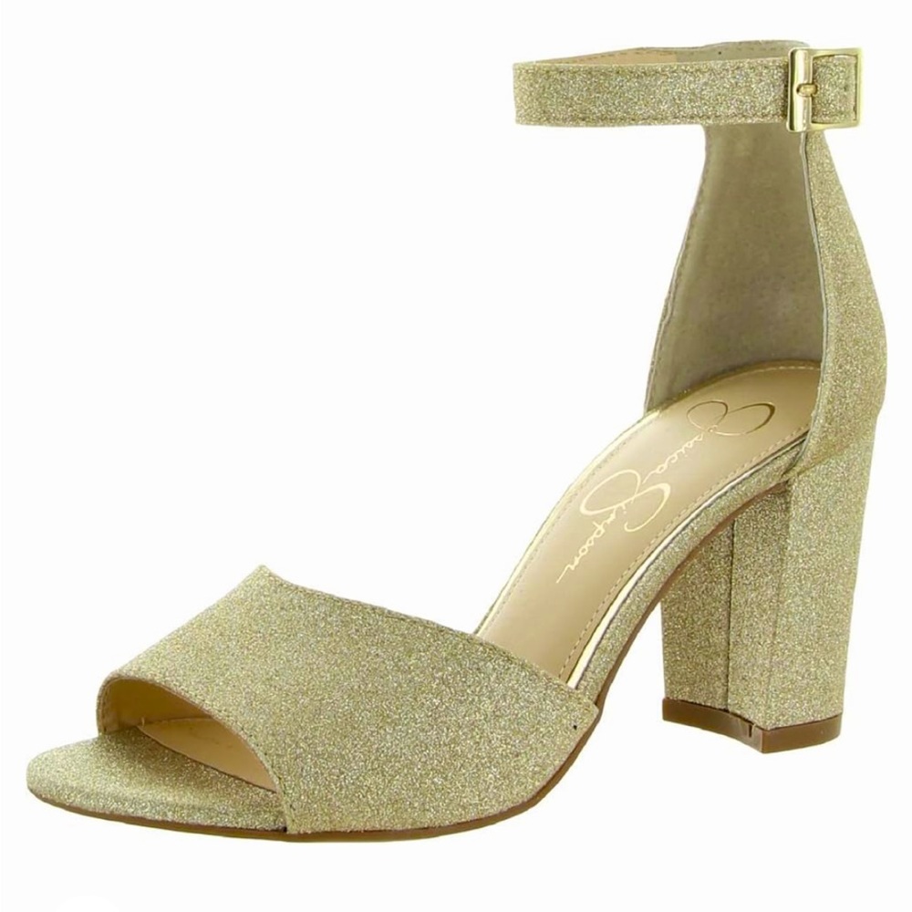 Jessica Simpson Womens Sherron Gold Block Heels Dress Shoes 7.5 LIKE NEW